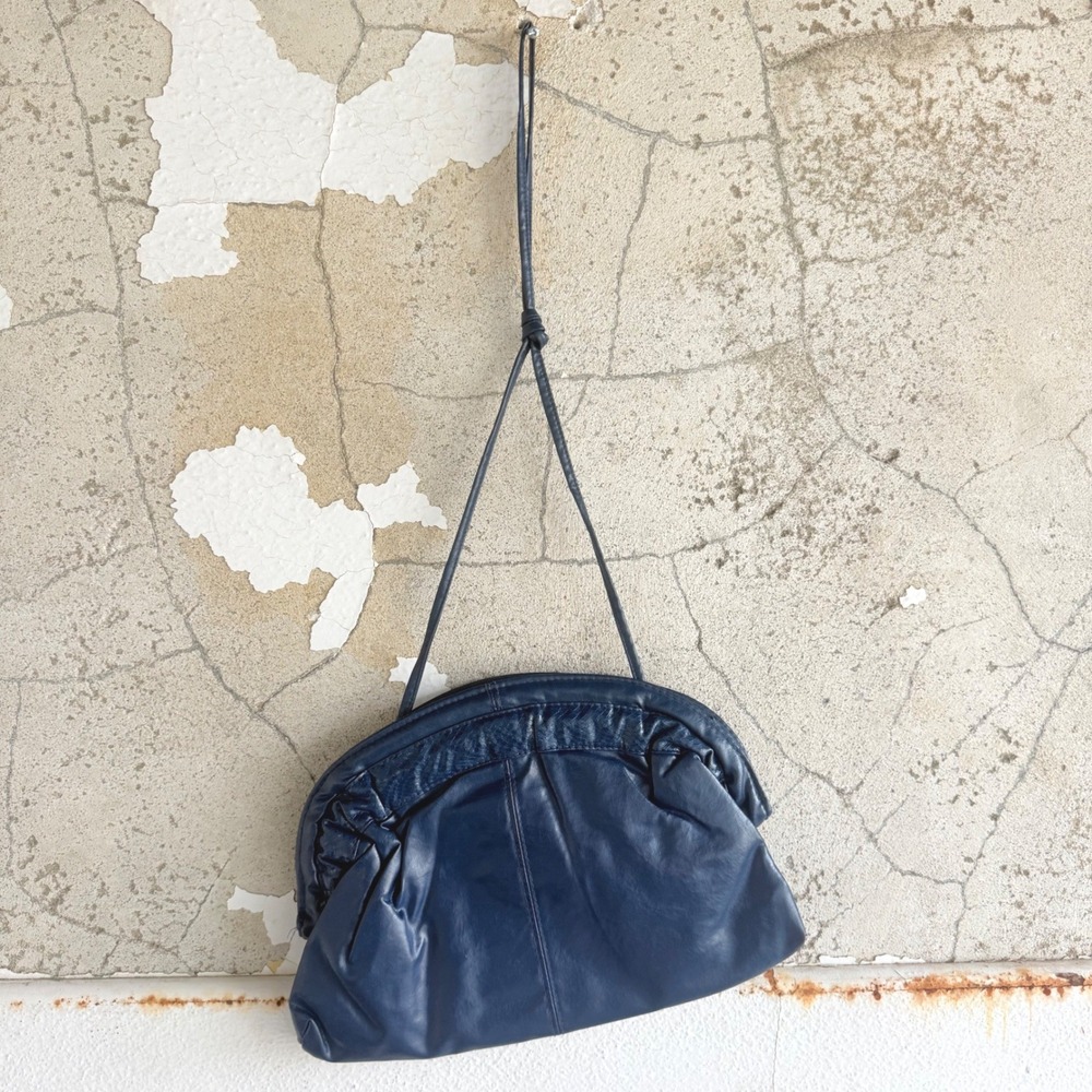 Vintage Shoulder Bag Slouchy Dumpling Pouch Pleated 80s Purse Holiday Fair Korea